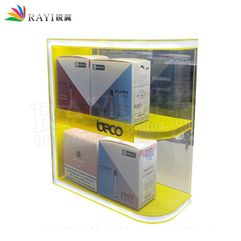 LED發(fā)光雙層霧化器展示架亞克力雪茄展示臺(tái)電子煙具展示柜